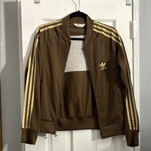 Adidas Brown Track Jacket with Gold Stripes